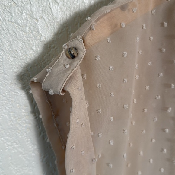 New Direction Women’s Large Tan Top Short Sleeve Sheer V Neck‎ Swiss Dot Lace - Picture 3 of 6